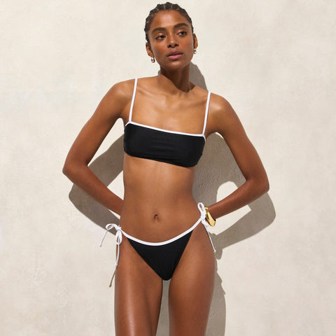 Contrast-trim string bikini bottom