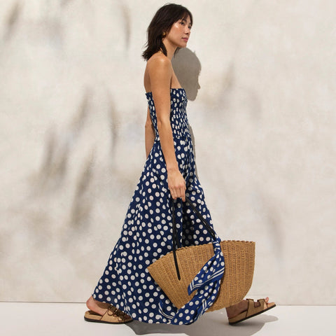 Smocked maxi dress in cotton voile