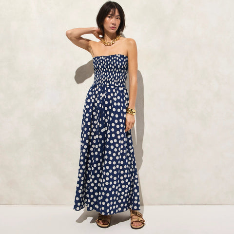 Smocked maxi dress in cotton voile