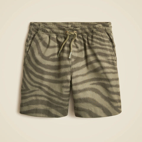 Boys' pull-on short in zebra-print stretch chino
