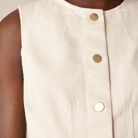 Seamed denim mini dress in ecru