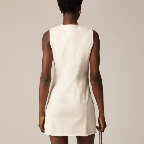 Seamed denim mini dress in ecru