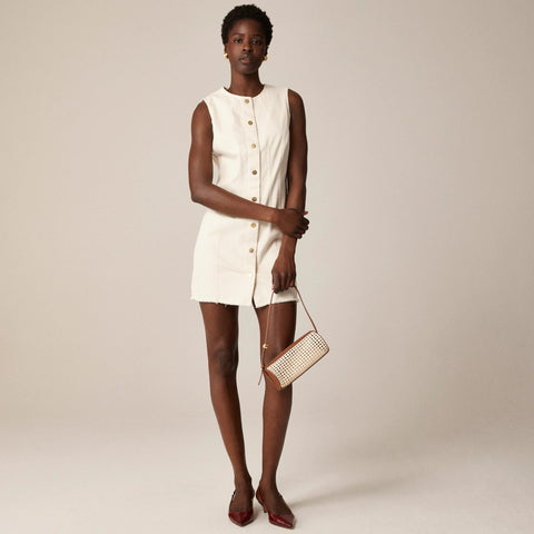 Seamed denim mini dress in ecru