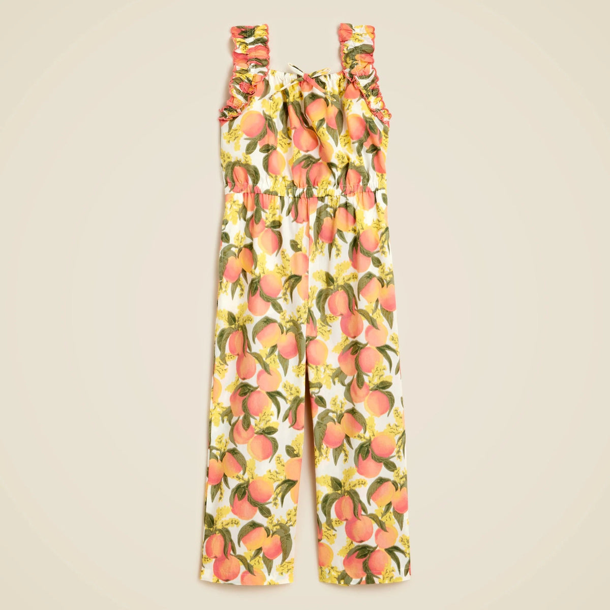 Girls' jumpsuit in cotton poplin peach print