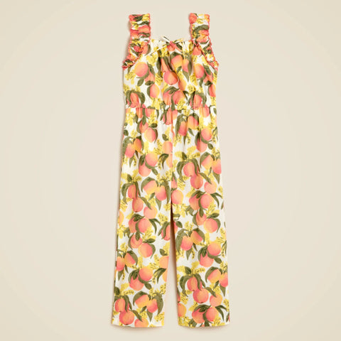 Girls' jumpsuit in cotton poplin peach print