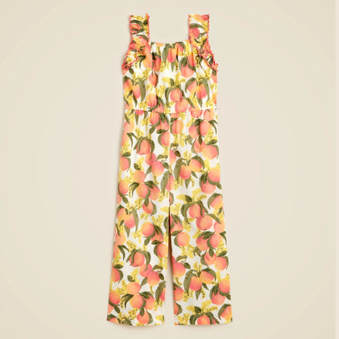 Girls' jumpsuit in cotton poplin peach print