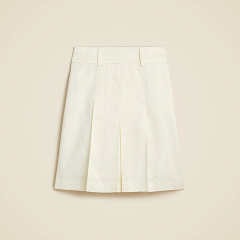 Pleated knee-length skirt in stretch linen blend