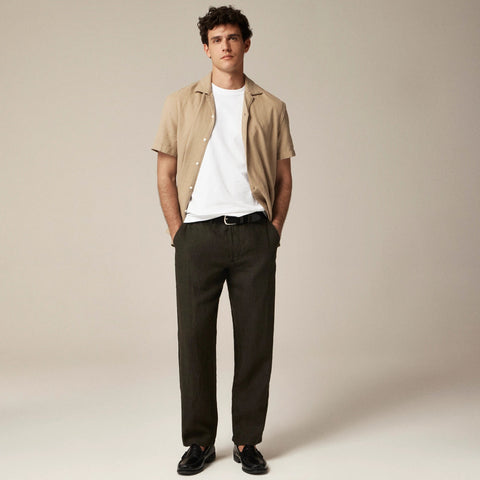 Short-sleeve textured cotton camp-collar shirt