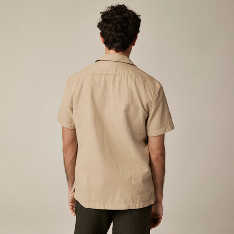 Short-sleeve textured cotton camp-collar shirt