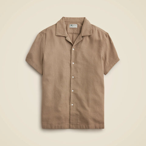 Short-sleeve textured cotton camp-collar shirt