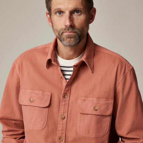 Garment-dyed twill overshirt
