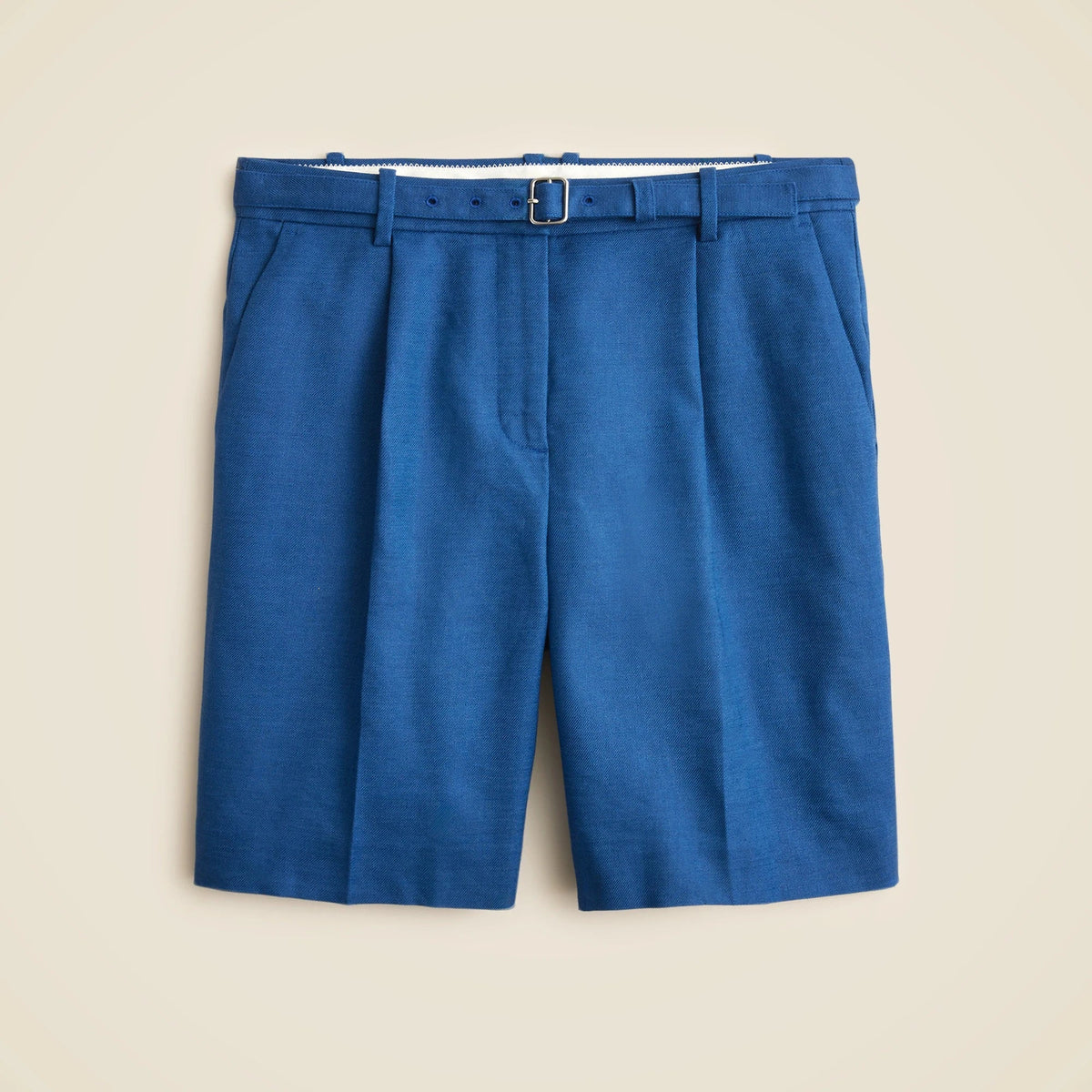Pleated 9" trouser short in stretch linen blend