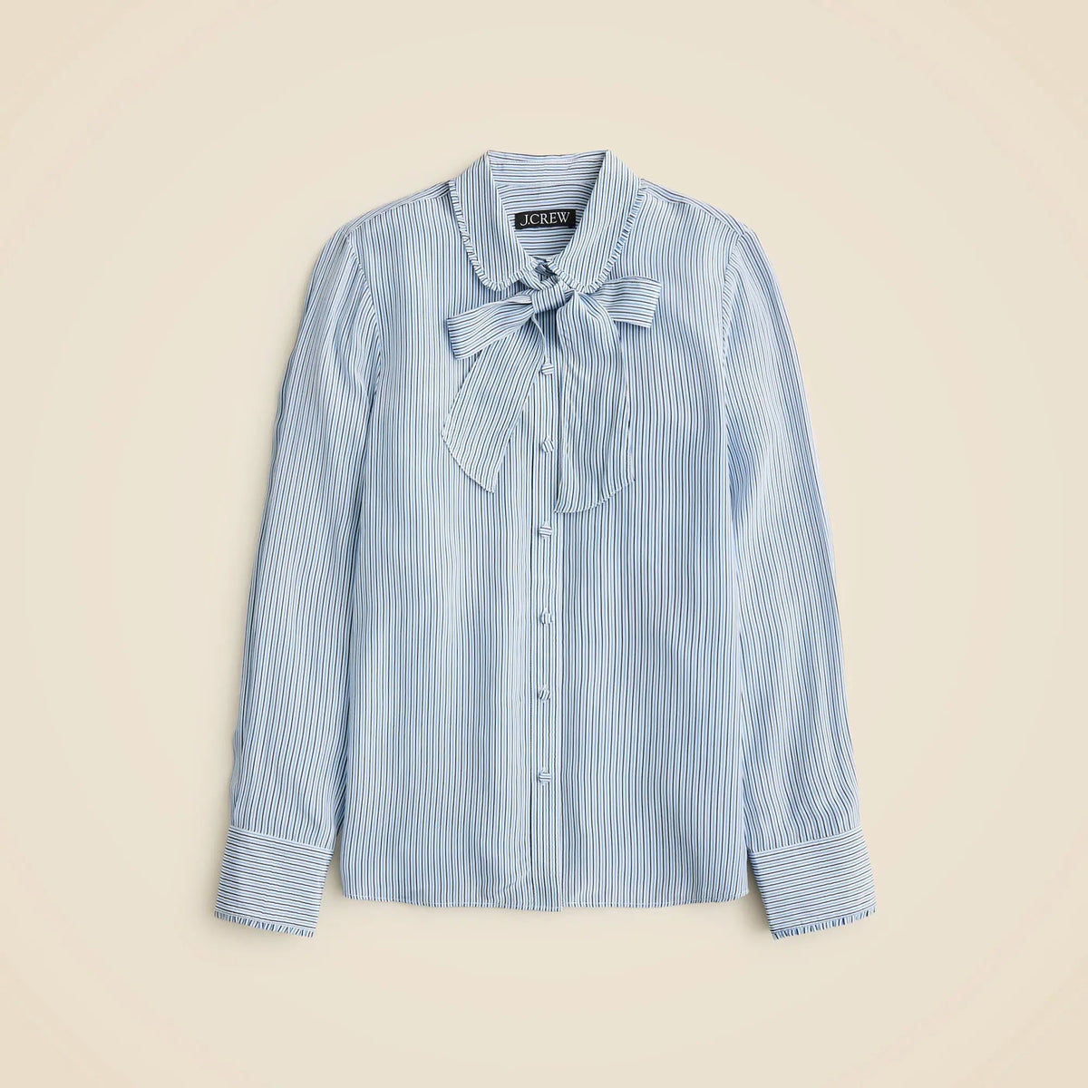 Removable tie-neck button-up shirt in striped crepe de chine