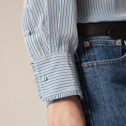 Removable tie-neck button-up shirt in striped crepe de chine