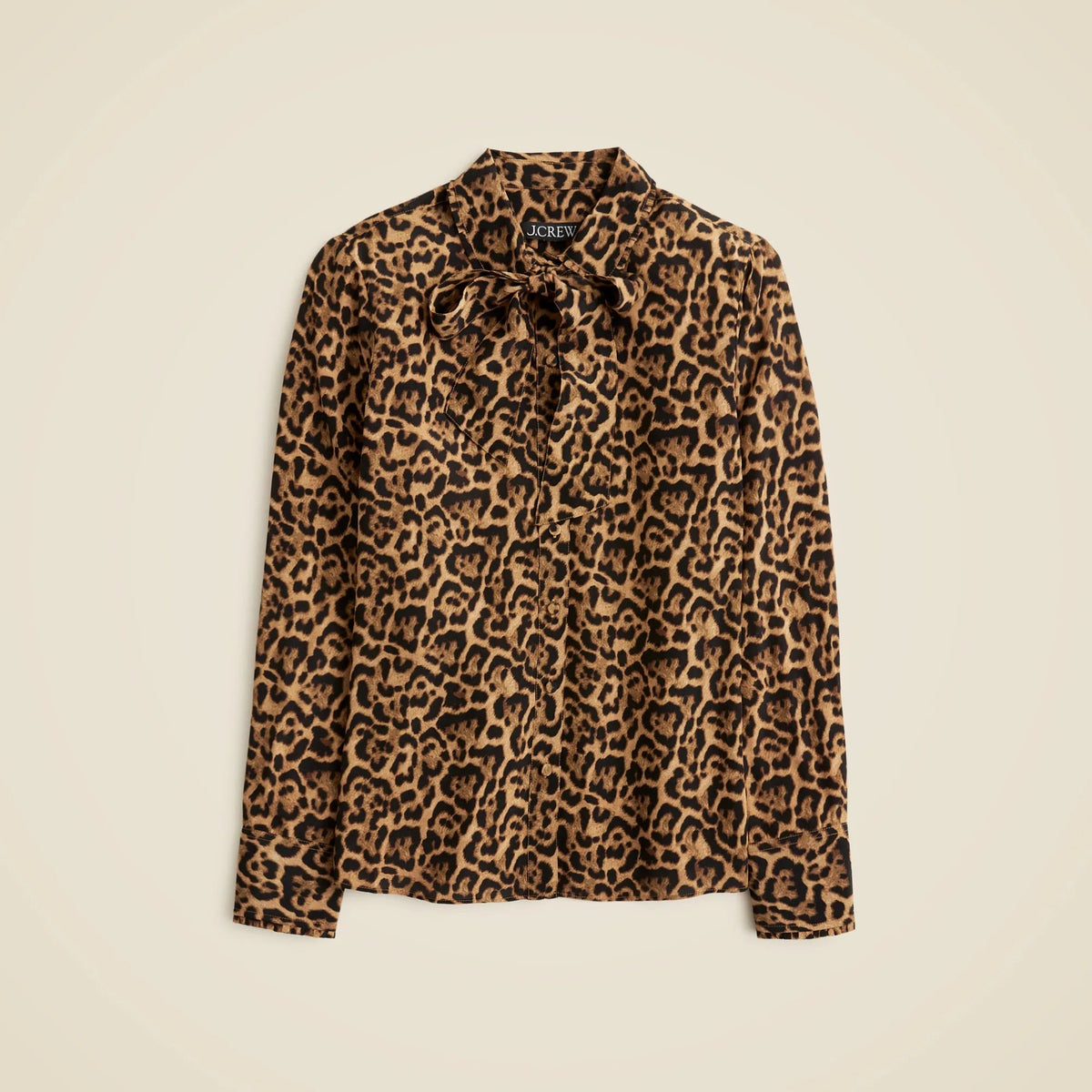 Removable tie-neck button-up shirt in leopard crepe de chine