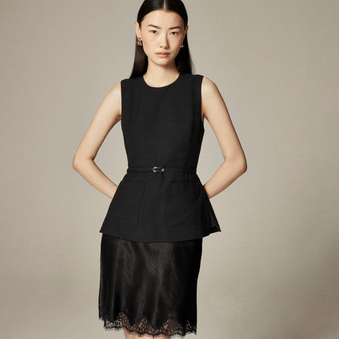 Sleeveless belted top in viscose canvas