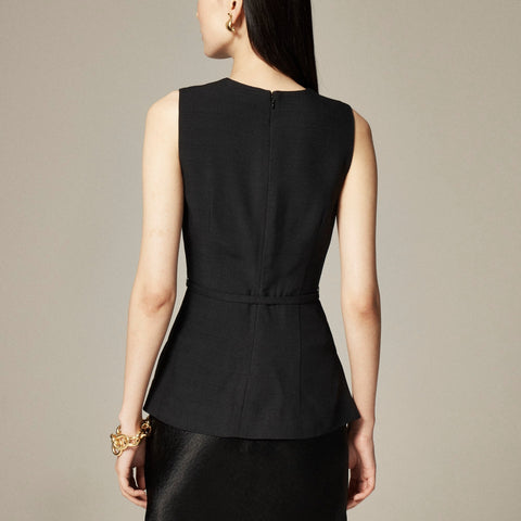 Sleeveless belted top in viscose canvas