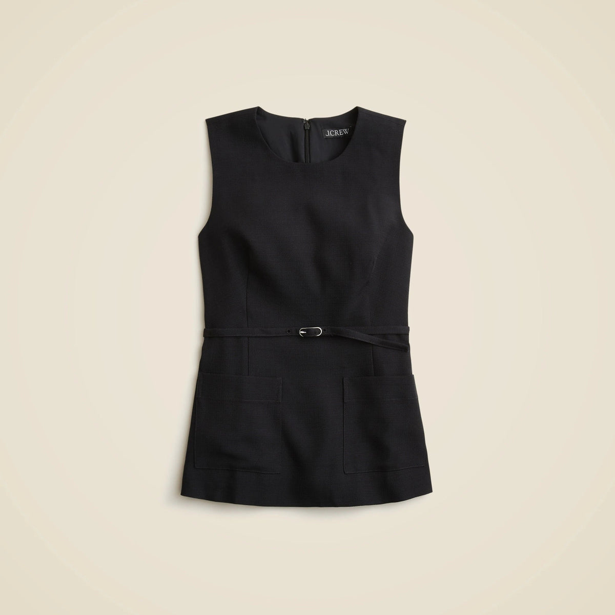 Sleeveless belted top in viscose canvas