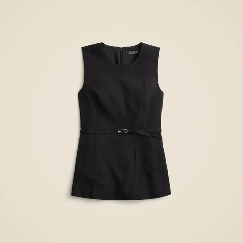 Sleeveless belted top in viscose canvas