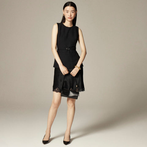 Sleeveless belted top in viscose canvas