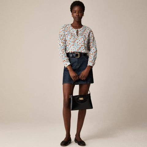 Shirred popover top in rosewood floral