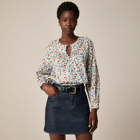 Shirred popover top in rosewood floral