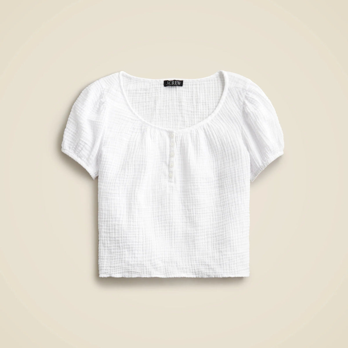 Puff-sleeve henley top in gauze
