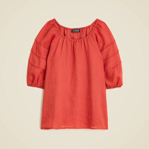 Puff-sleeve top in ramie