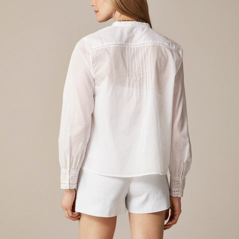 Pintuck lace-trim top in cotton voile