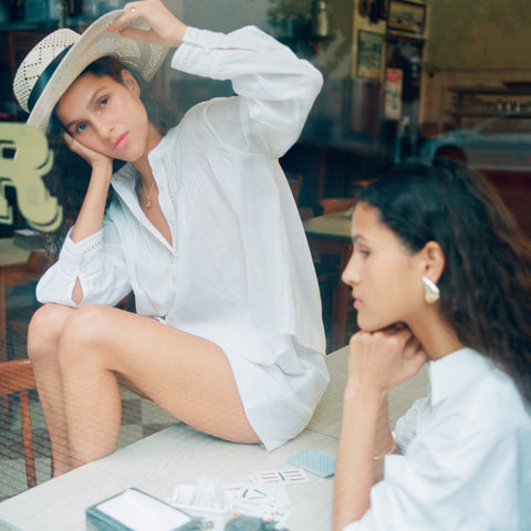 Pintuck lace-trim top in cotton voile