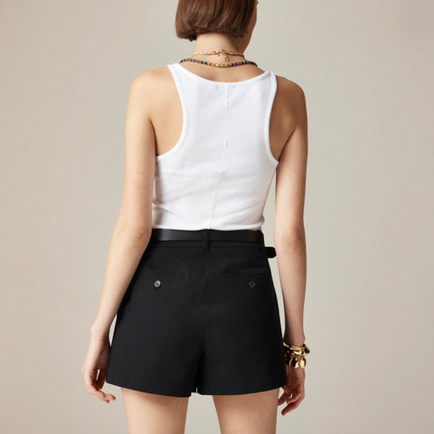 Wrap-front skort in bi-stretch cotton blend
