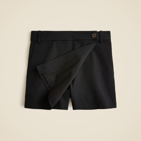 Wrap-front skort in bi-stretch cotton blend