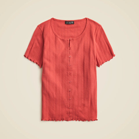 Pointelle short-sleeve knit cardigan