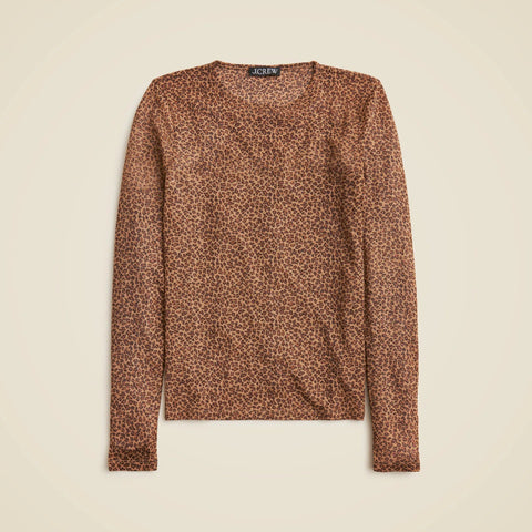 Sheer long-sleeve top in leopard print