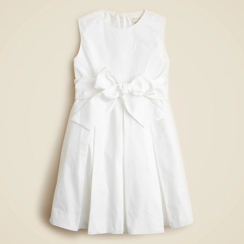 Girls' pleated bow dress in taffeta