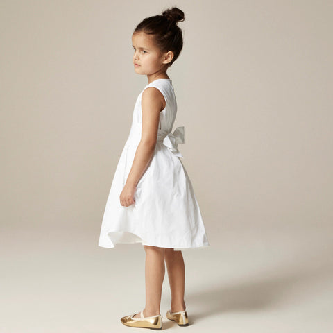 Girls' pleated bow dress in taffeta