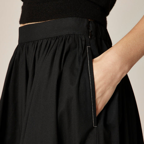 Contrast-stitch midi skirt in cotton poplin