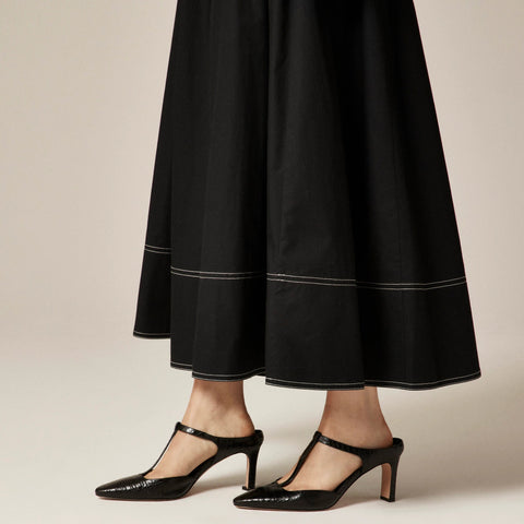 Contrast-stitch midi skirt in cotton poplin
