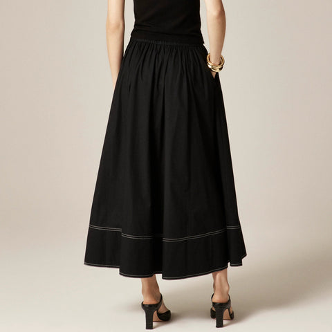 Contrast-stitch midi skirt in cotton poplin