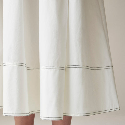 Petite contrast-stitch midi skirt in cotton poplin