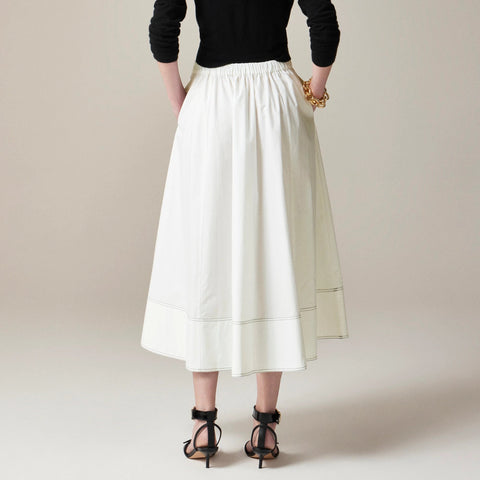 Petite contrast-stitch midi skirt in cotton poplin