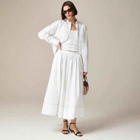 Petite contrast-stitch midi skirt in cotton poplin