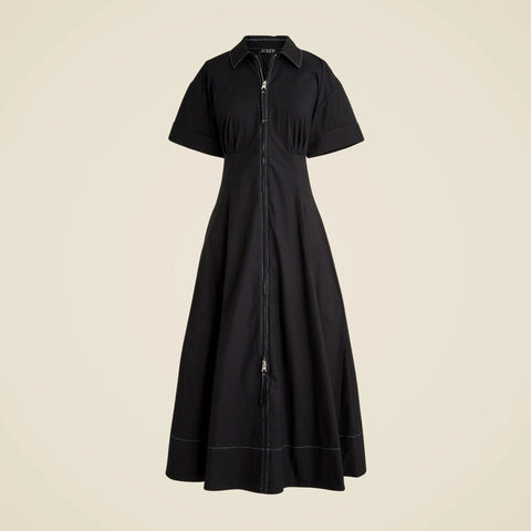 Zip-up shirt-dress in cotton poplin
