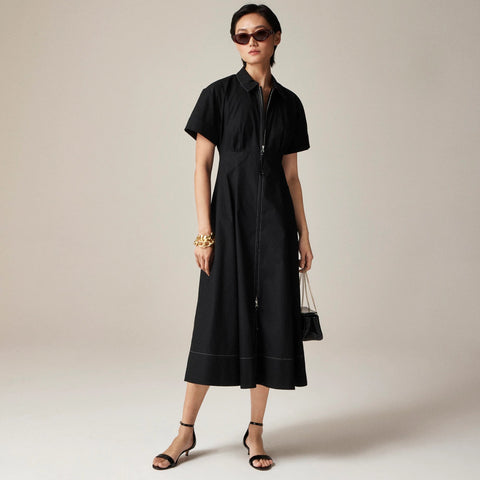 Zip-up shirt-dress in cotton poplin