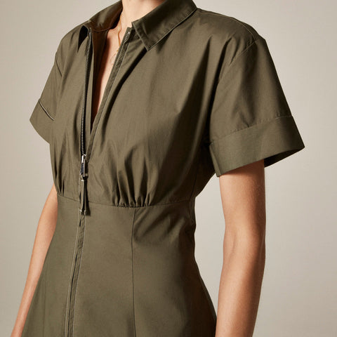 Zip-up shirt-dress in cotton poplin