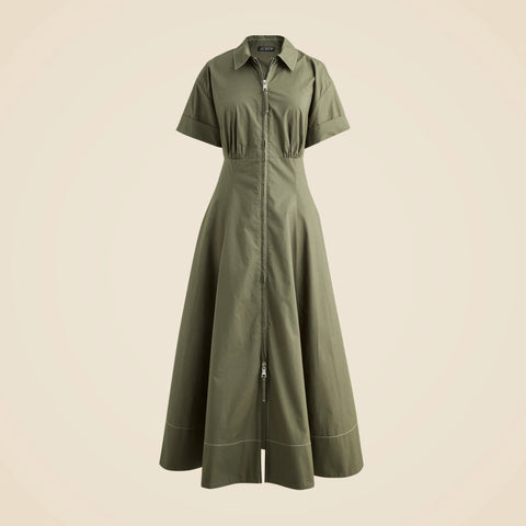 Zip-up shirt-dress in cotton poplin