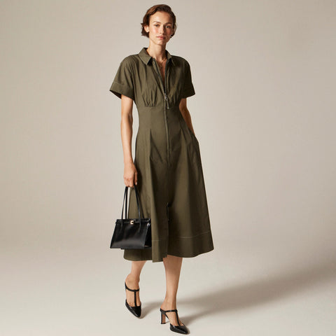 Zip-up shirt-dress in cotton poplin