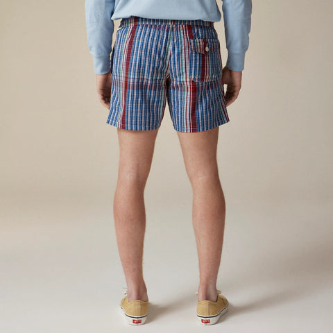6" swim trunk in seersucker plaid