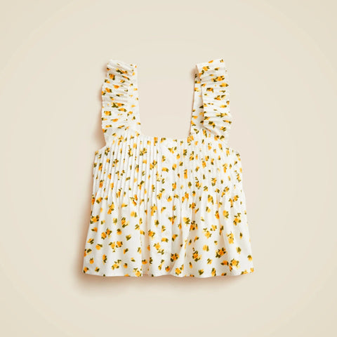 Pintuck peplum top in budding rose print