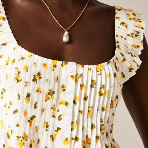 Pintuck peplum top in budding rose print